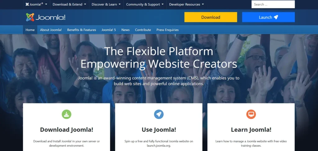 screenshot of joomla cms homepage