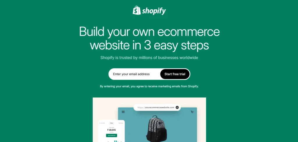 screenshot of shopify cms homepage