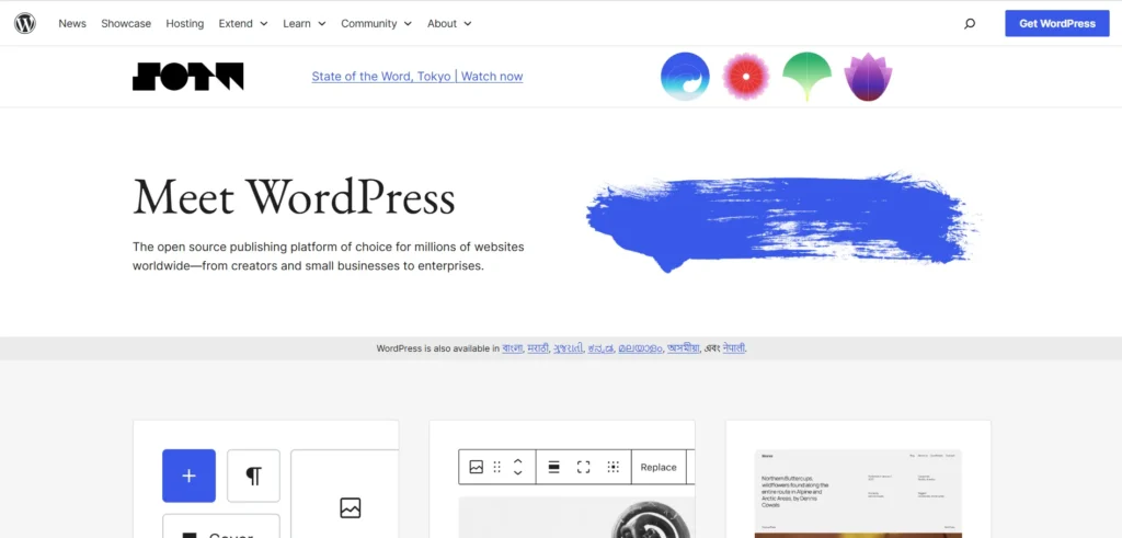 this is an screenshot of wordpress.org which is a cms platform