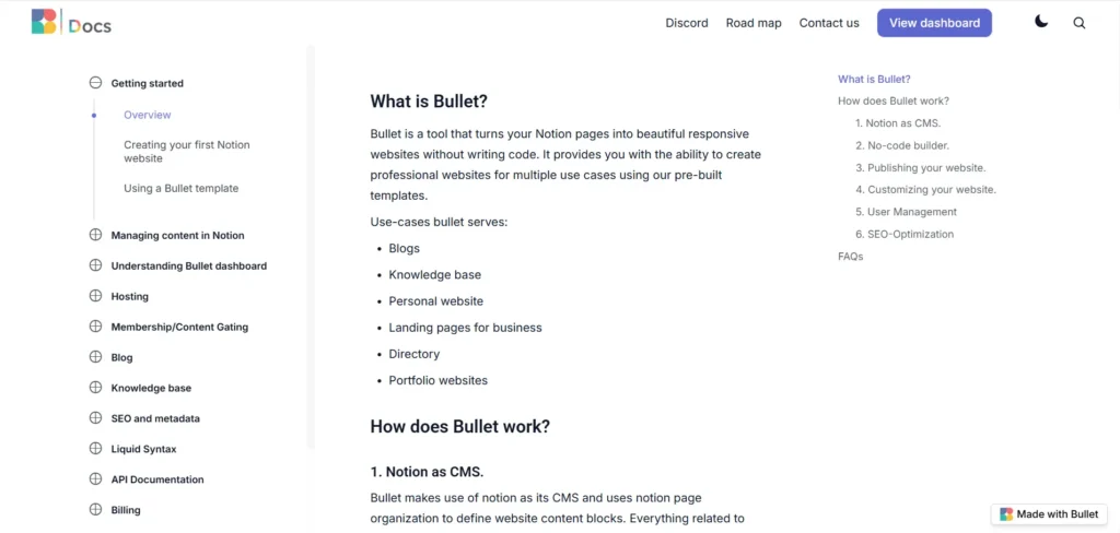 screenshot of bullet.so cms homepage